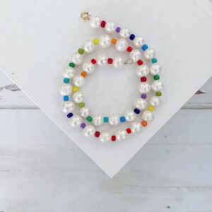 Poppy Rainbow Studded Freshwater Pearl Necklace - Image 2