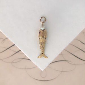 Vintage 14k Articulated Fish Charm with Pearl