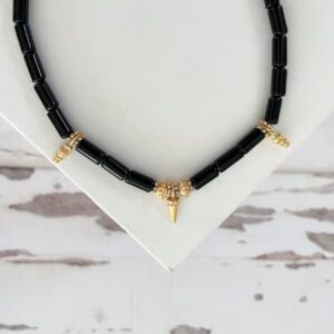 Jacey Black Onyx Granulated Bead and Spike Necklace - Image 2