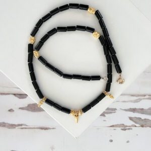 Jacey Black Onyx Granulated Bead and Spike Necklace