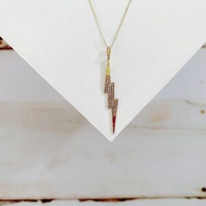 Large 14k Gold and Diamond Lightning Bolt Pendant Necklace