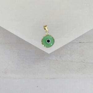 14k Gold Fresh Green Glass Evil Eye Pendant