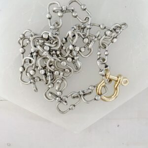 Heavy Metal Collection Ornate Matte Silver Chain with Golden Shackle Clasp