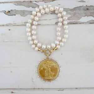 Orla Pearl Large Coin on Freshwater Pearl Charm Necklace - Image 3