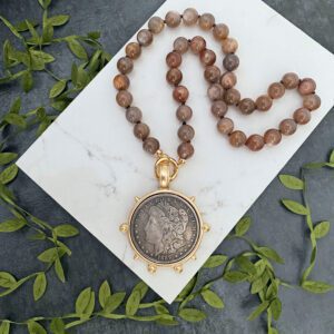 Hera Silk Knotted Moonstone Statement Coin Necklace - Image 2