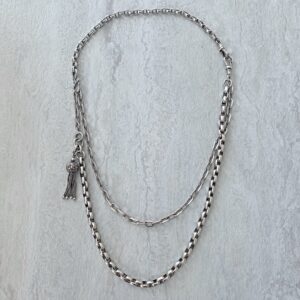 Antique Silver Watch 3 Chain Assemblage Necklace with Tassel and Snake - Image 2