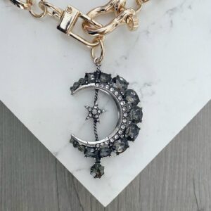 Eira Crescent Moon Star Charm Two Tone Statement Necklace